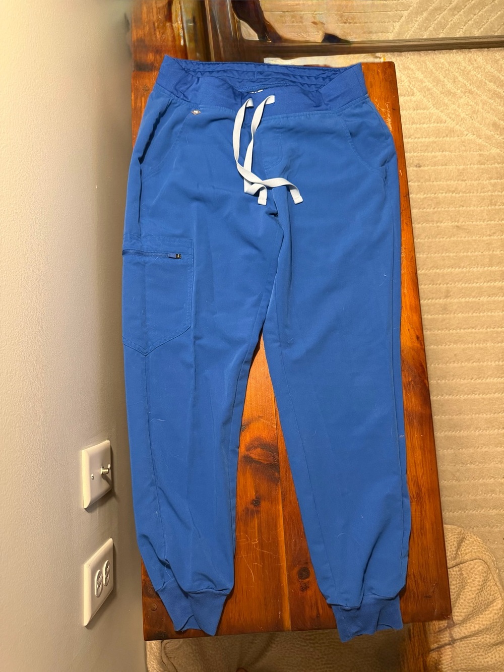 Figs Royal Blue Zamora Jogger Pants with White Drawstring